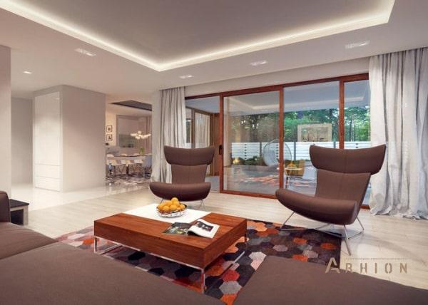 7. Проект одноэтажного дома в современном стиле с плоской кровлей , R-14-51, площадью - 223 кв c мансардой, терассой, гаражом